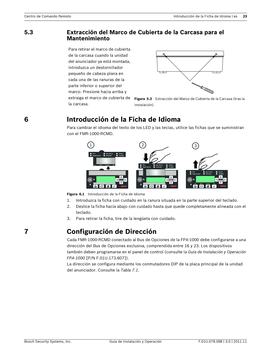 Bosch Appliances FMR-1000-RCMD Introducción de la Ficha de Idioma, Configuración de Dirección, Mantenimiento 