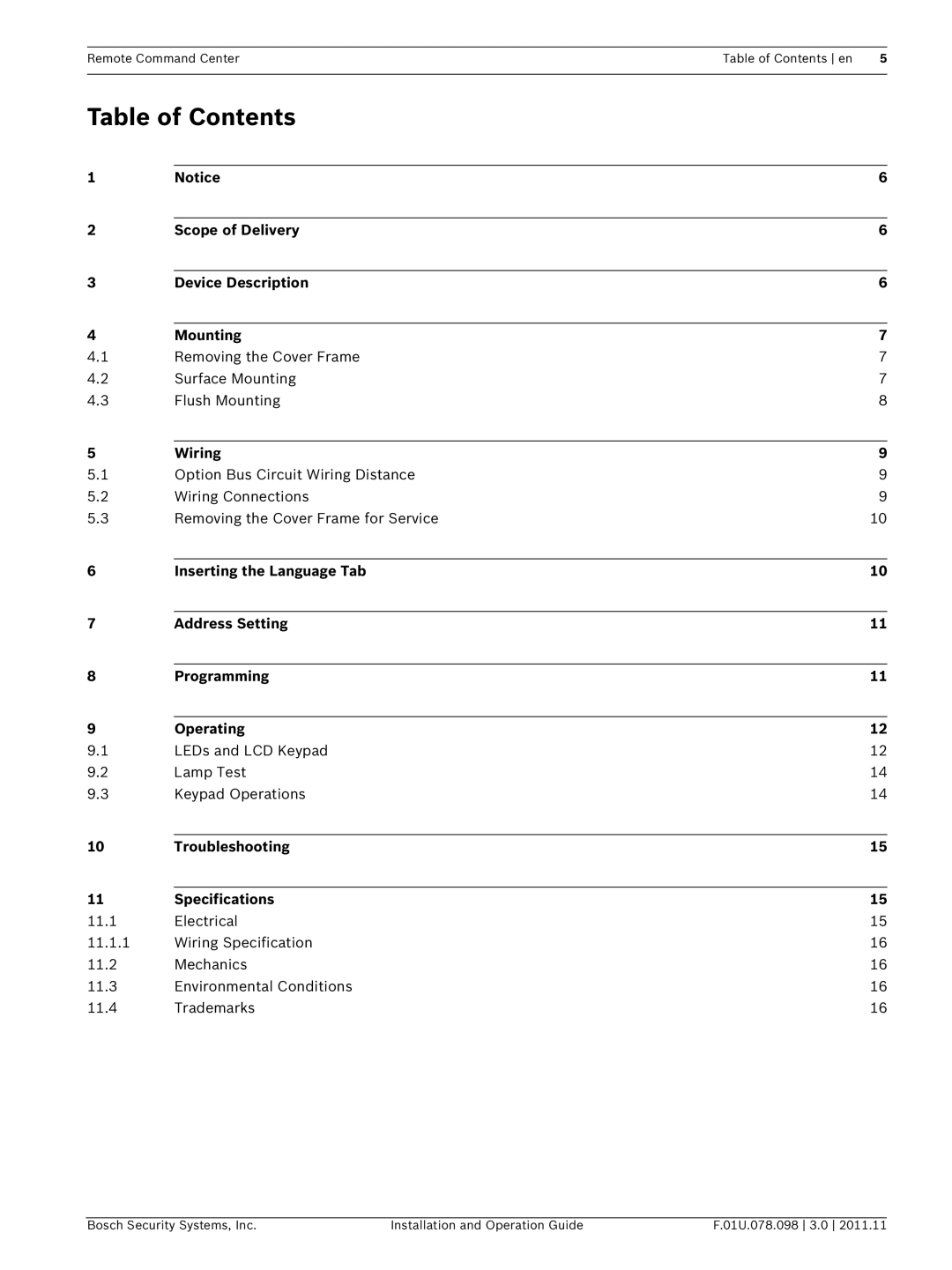 Bosch Appliances FMR-1000-RCMD installation and operation guide Table of Contents 