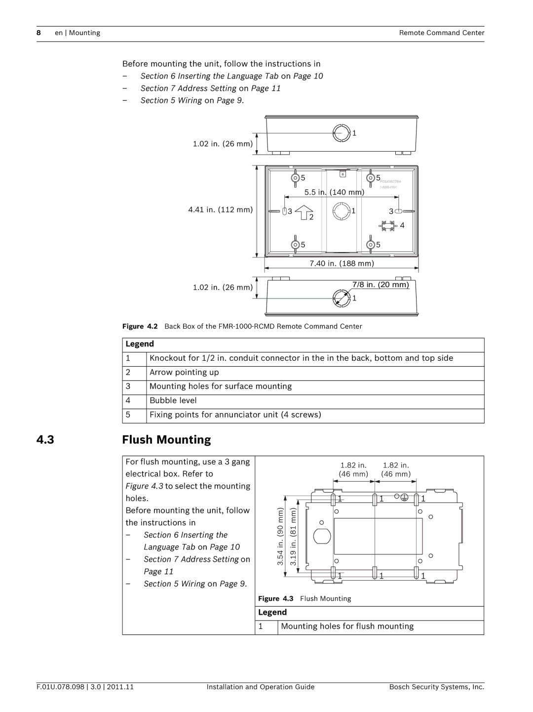 Bosch Appliances FMR-1000-RCMD Flush Mounting, Inserting the Language Tab on Address Setting on Wiring on 