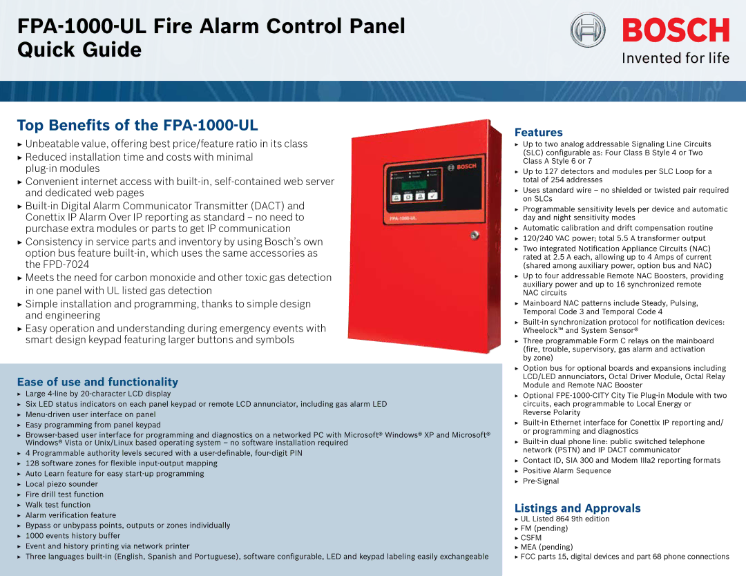 Bosch Appliances manual FPA-1000-UL Fire Alarm Control Panel Quick Guide 