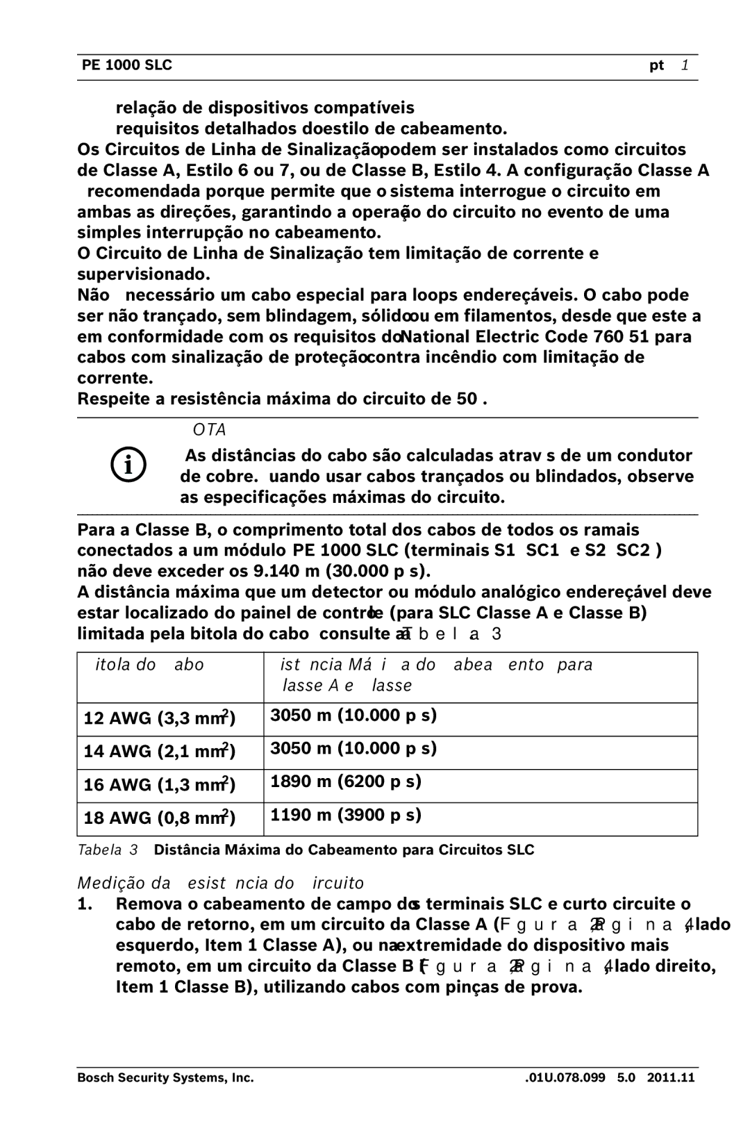 Bosch Appliances FPE-1000-SLC manual Nota, Medição da Resistência do Circuito 