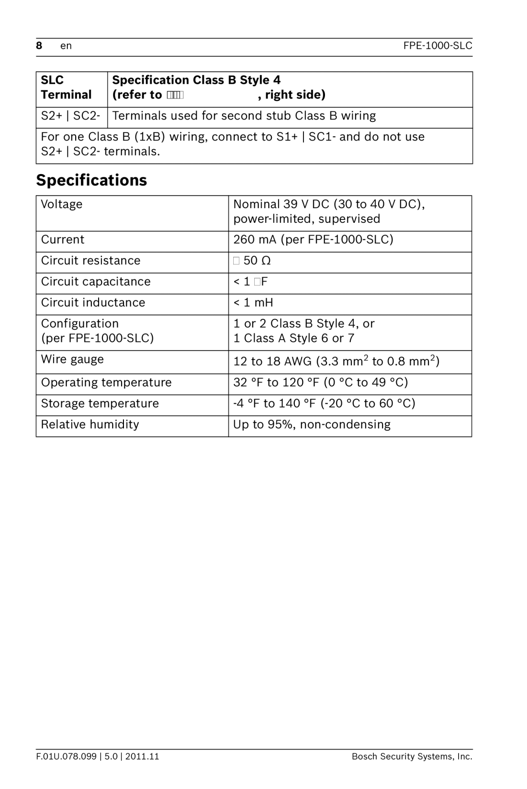 Bosch Appliances FPE-1000-SLC manual Specifications 