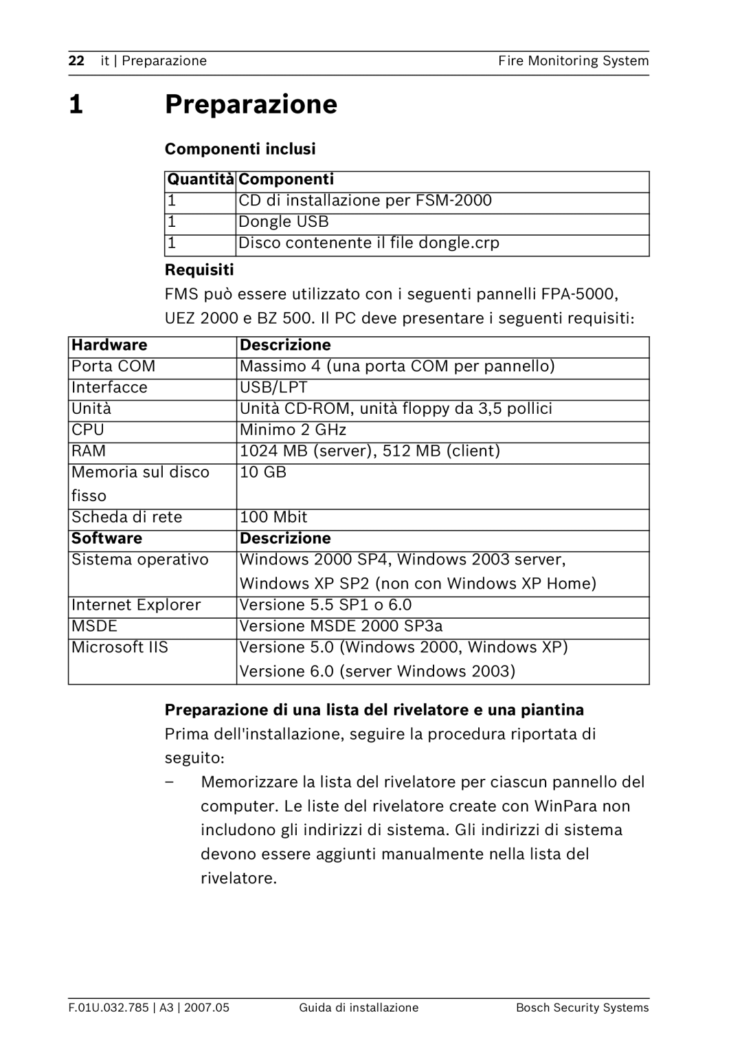 Bosch Appliances FSM-2000 manual Preparazione 