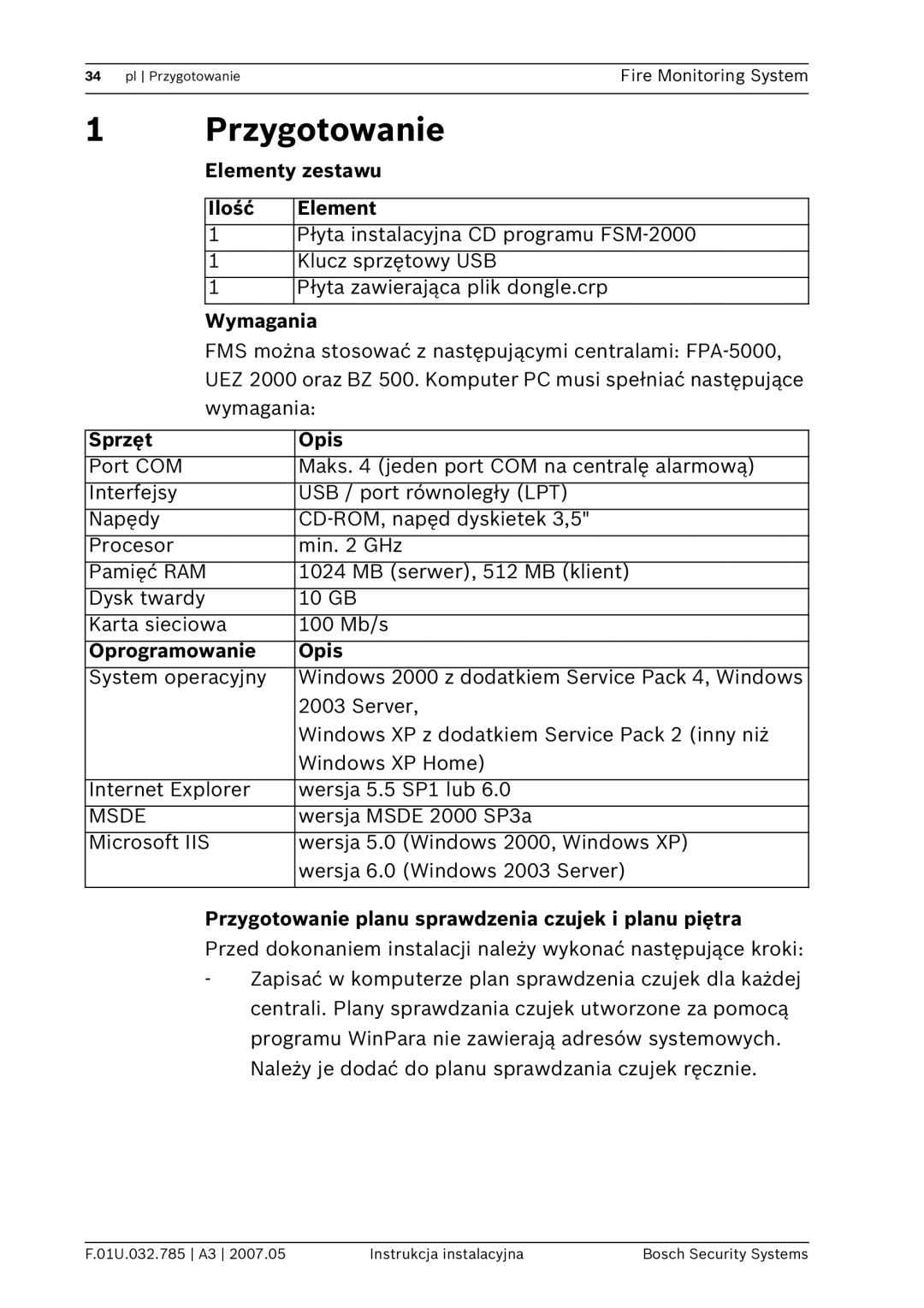 Bosch Appliances FSM-2000 manual Przygotowanie 