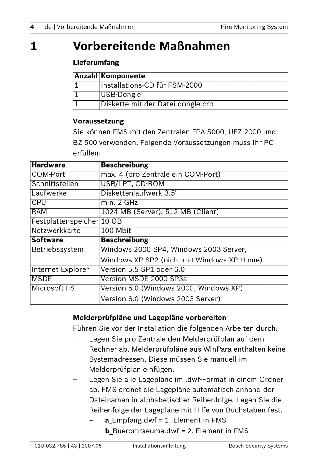 Bosch Appliances FSM-2000 manual Vorbereitende Maßnahmen 