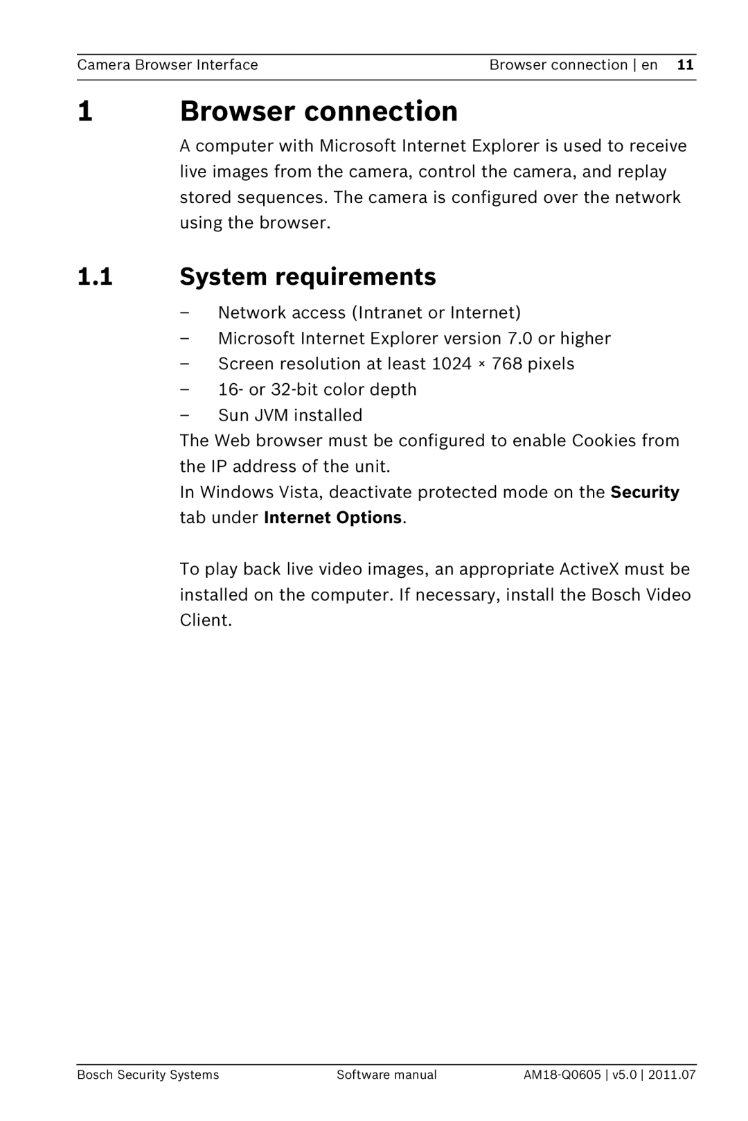 Bosch Appliances FW5 software manual Browser connection, System requirements 