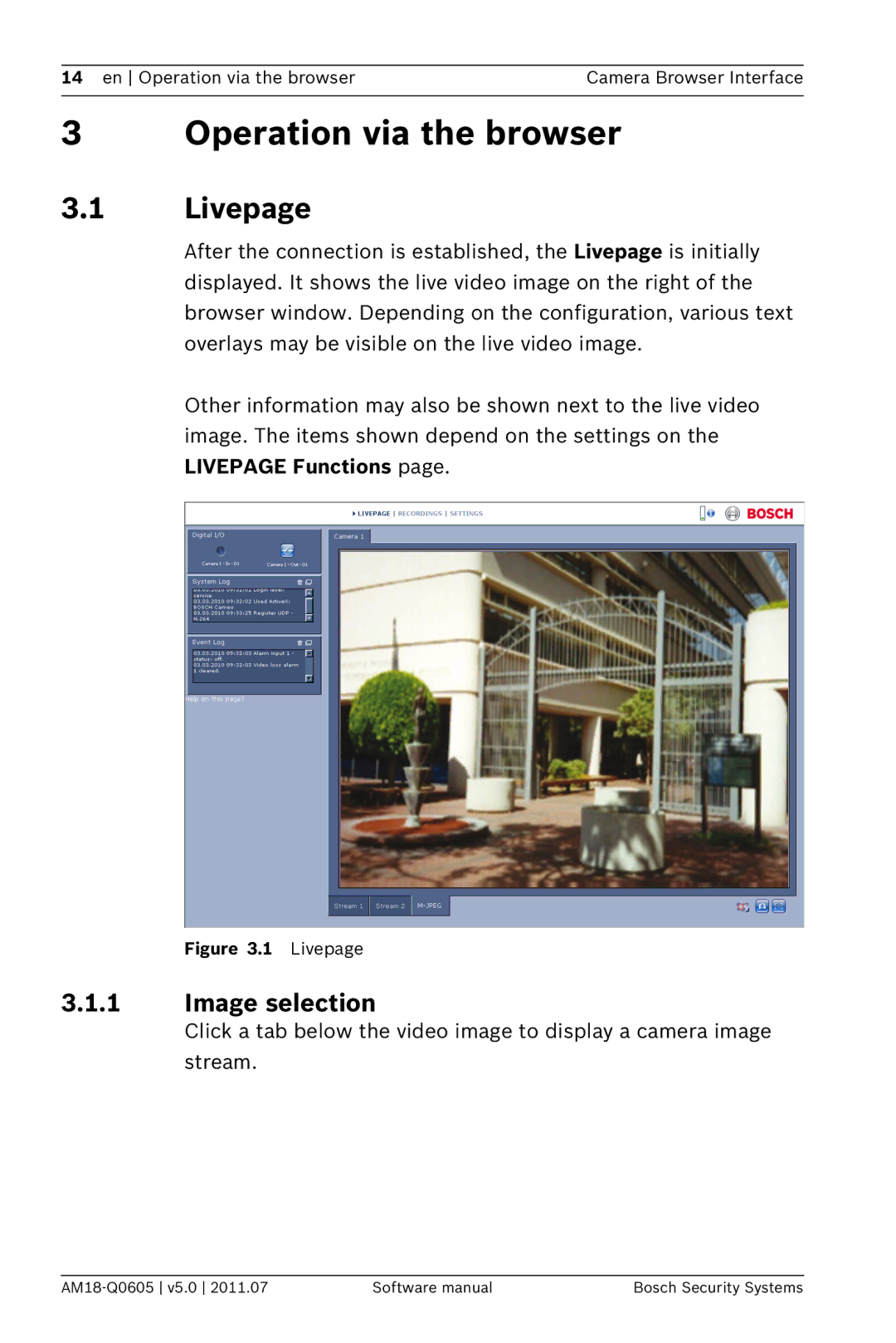 Bosch Appliances FW5 software manual Operation via the browser, Image selection 