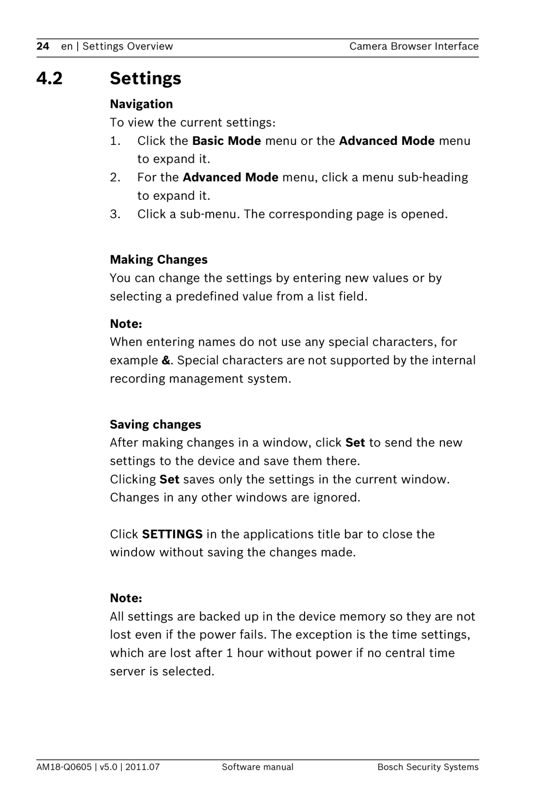 Bosch Appliances FW5 software manual Navigation, Making Changes, Saving changes 