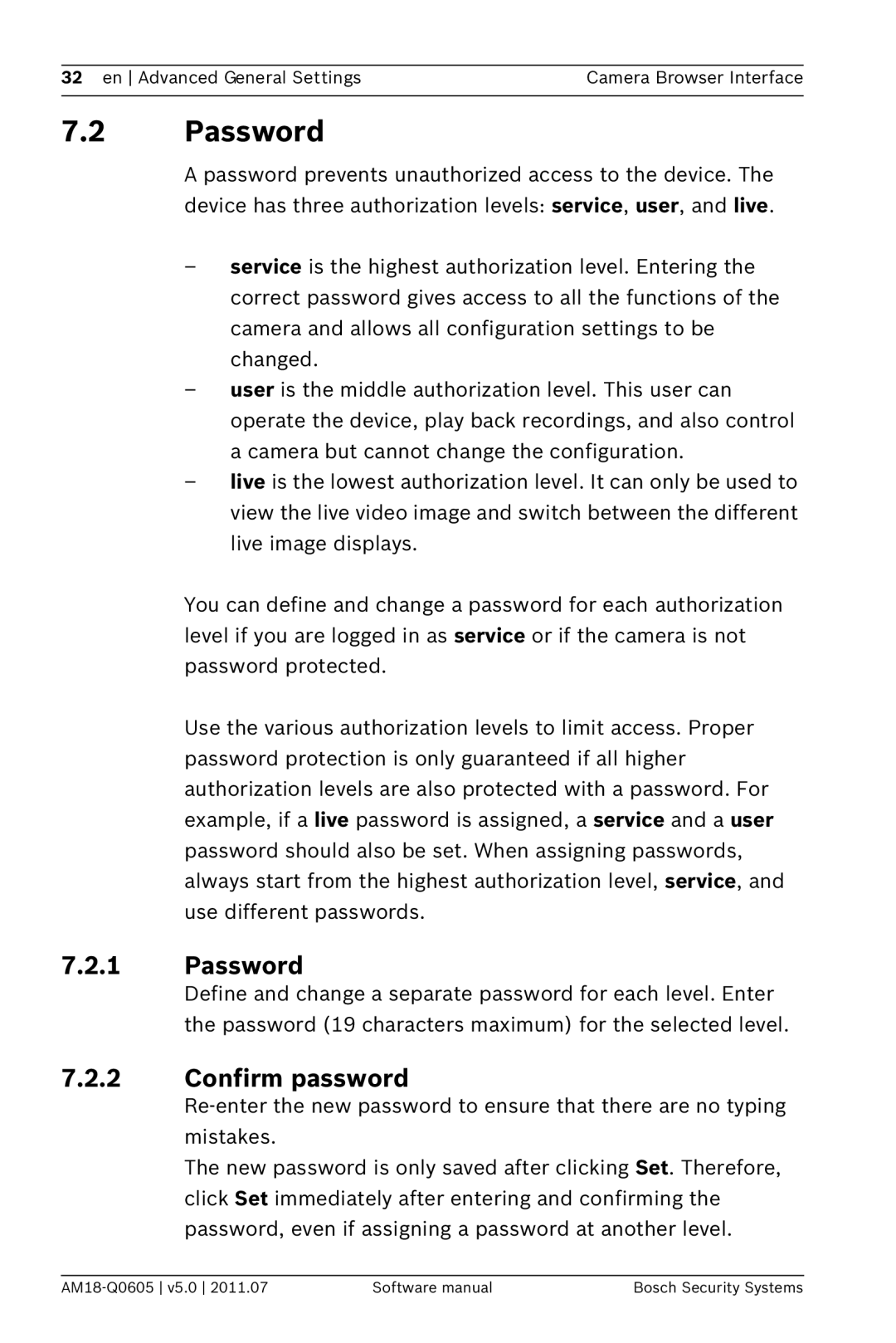 Bosch Appliances FW5 software manual Password, Confirm password 