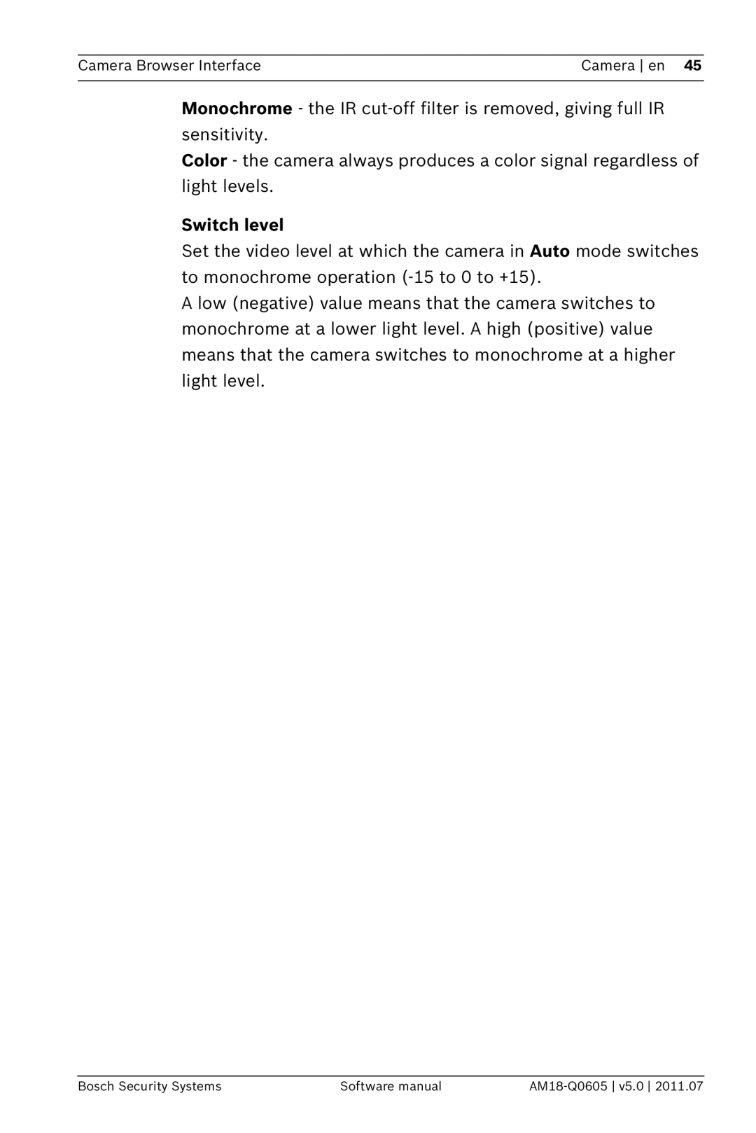 Bosch Appliances FW5 software manual Switch level 