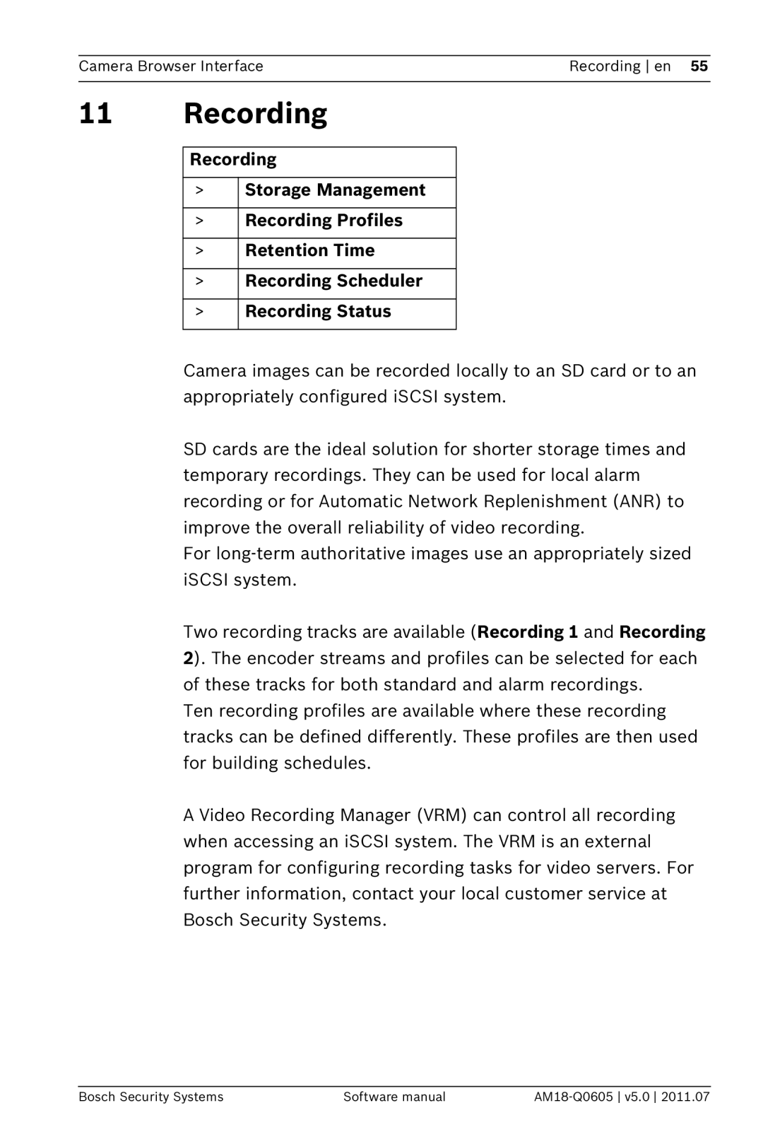 Bosch Appliances FW5 software manual Recording 