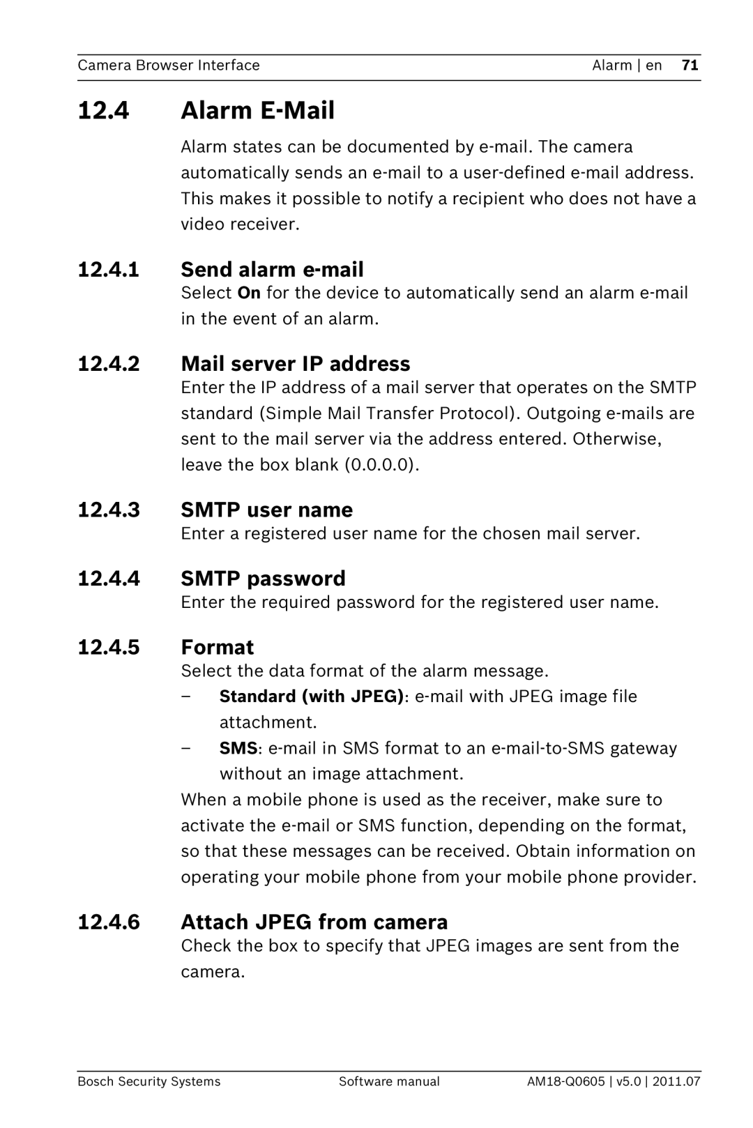 Bosch Appliances FW5 software manual Alarm E-Mail 