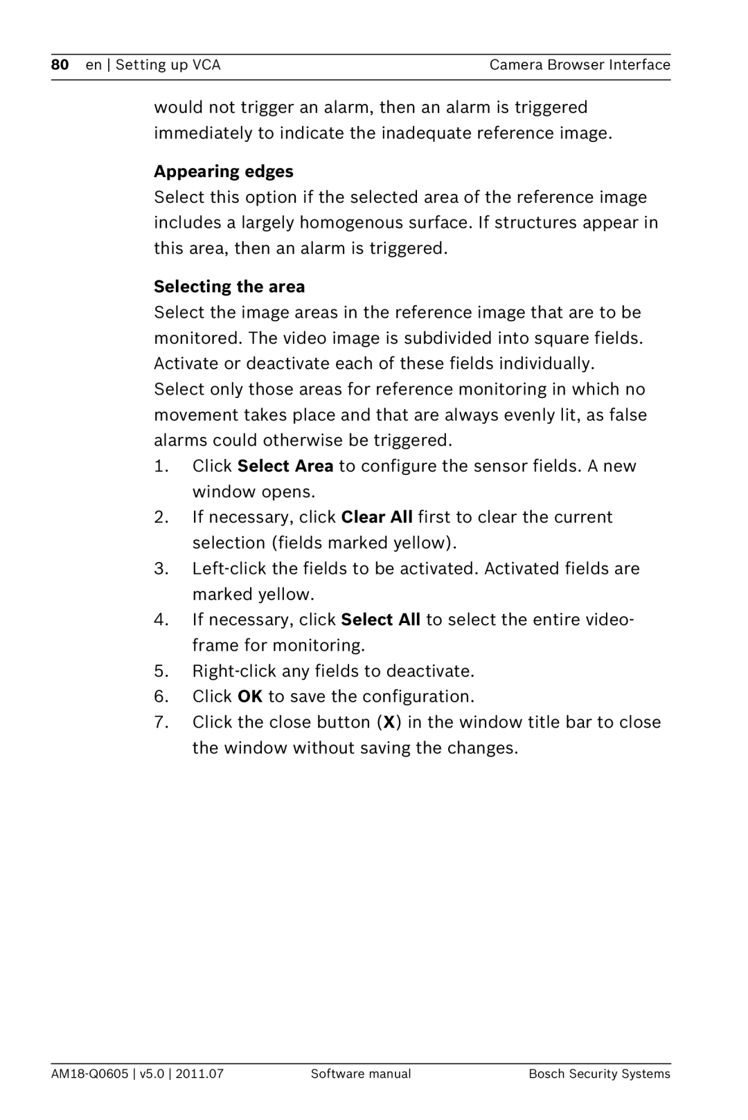 Bosch Appliances FW5 software manual Appearing edges, Selecting the area 