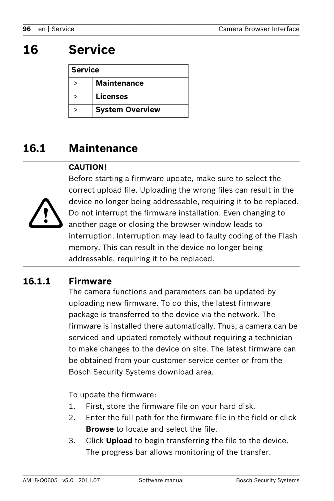 Bosch Appliances FW5 software manual Firmware, Service Maintenance Licenses System Overview 