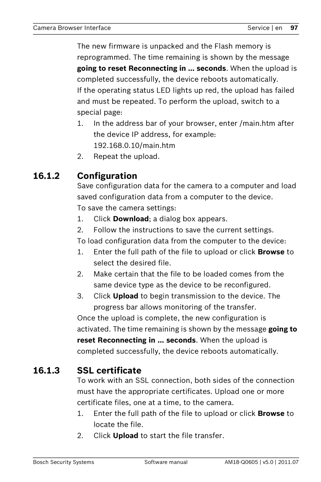 Bosch Appliances FW5 software manual Configuration, SSL certificate 