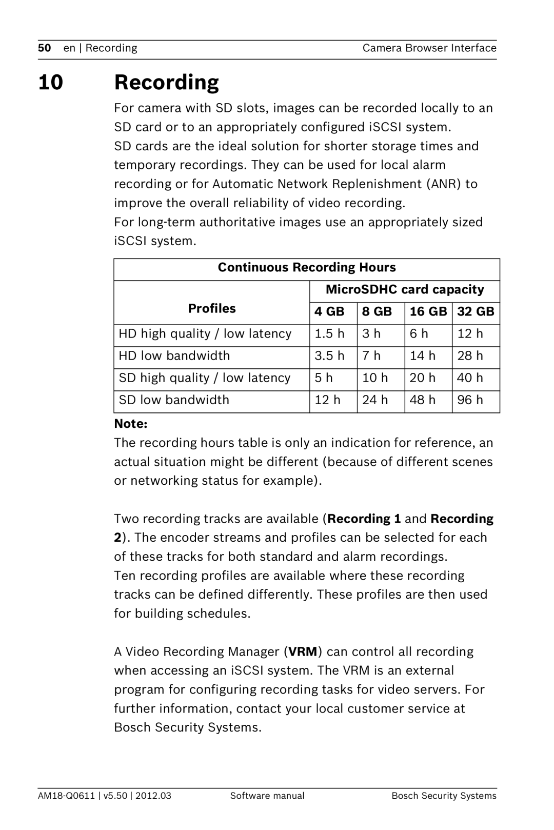 Bosch Appliances FW5.50 software manual Recording 