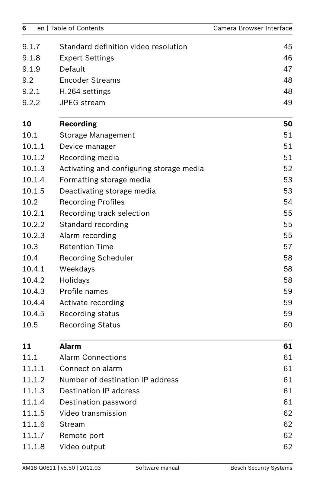 Bosch Appliances FW5.50 software manual Recording, Alarm 