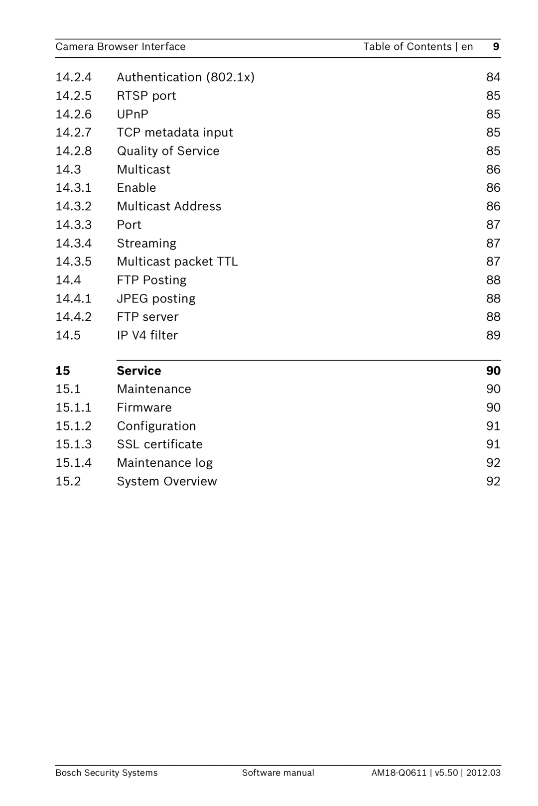 Bosch Appliances FW5.50 software manual Service 