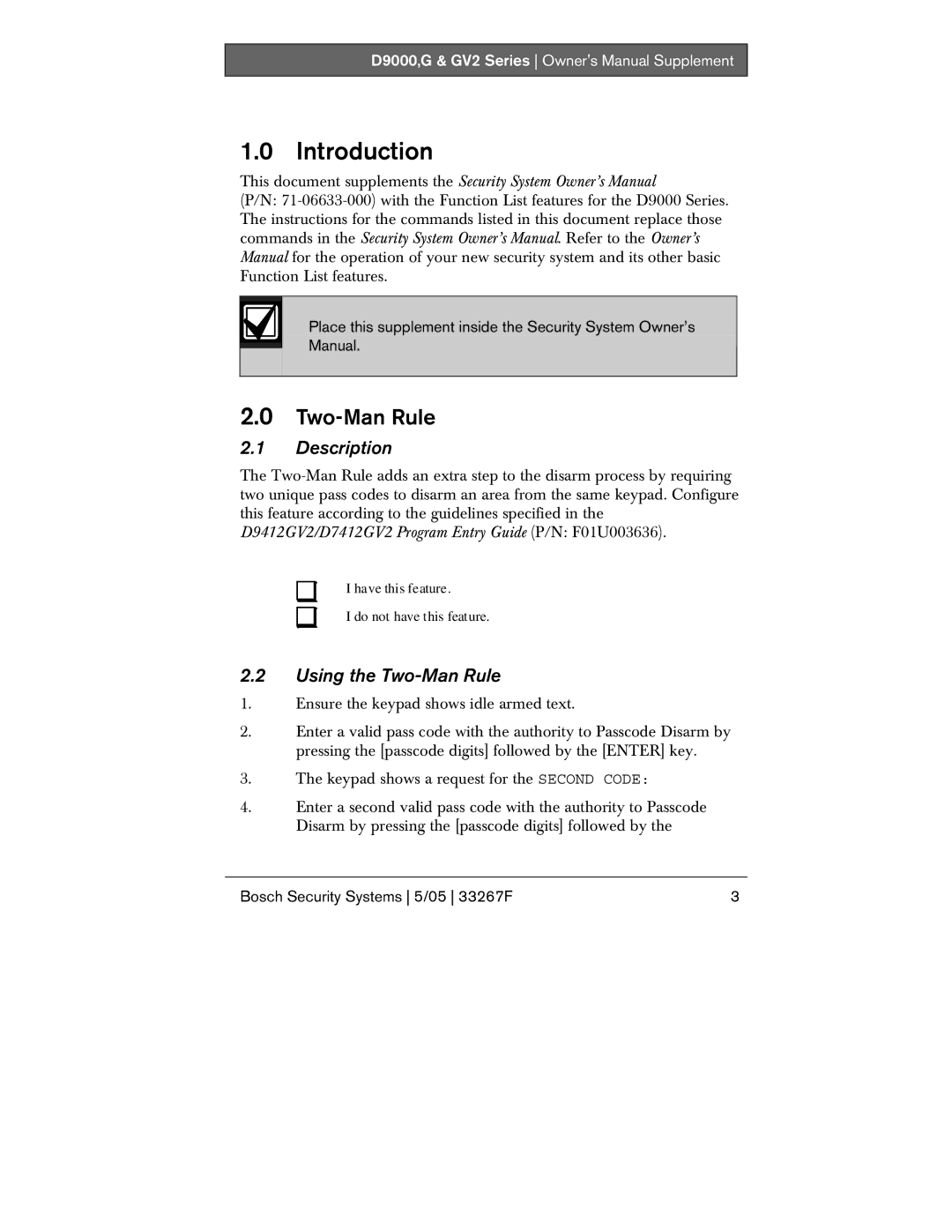 Bosch Appliances D9000, G owner manual Introduction, Description, Using the Two-Man Rule 