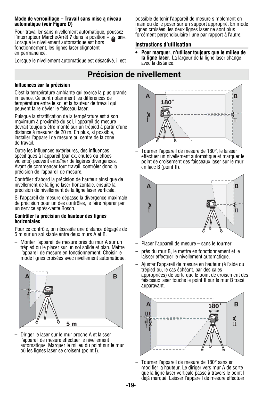 Bosch Appliances GLL2-50 manual Précision de nivellement, Influences sur la précision 