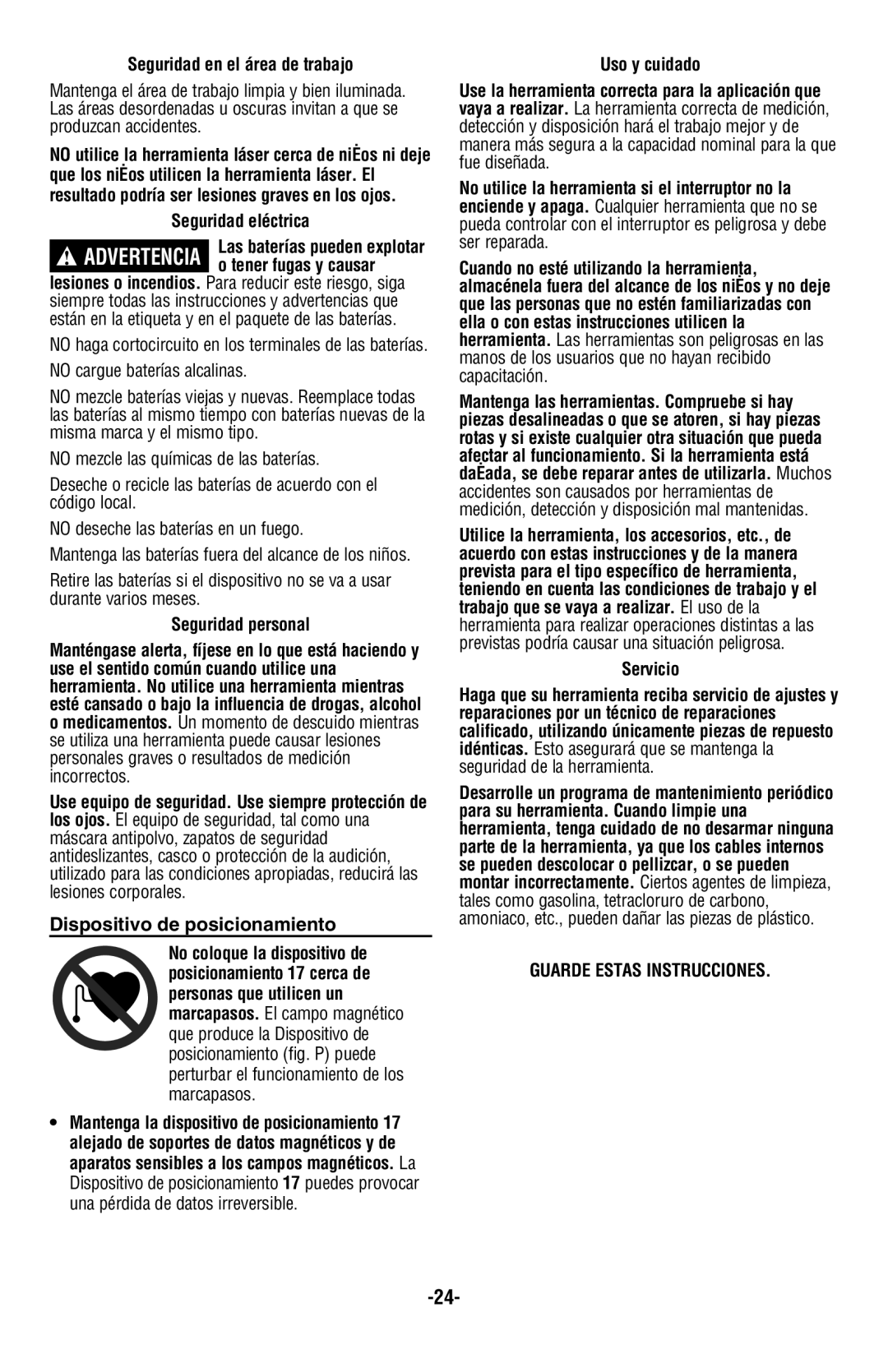 Bosch Appliances GLL2-50 Seguridad en el área de trabajo, Seguridad eléctrica, Tener fugas y causar, Seguridad personal 