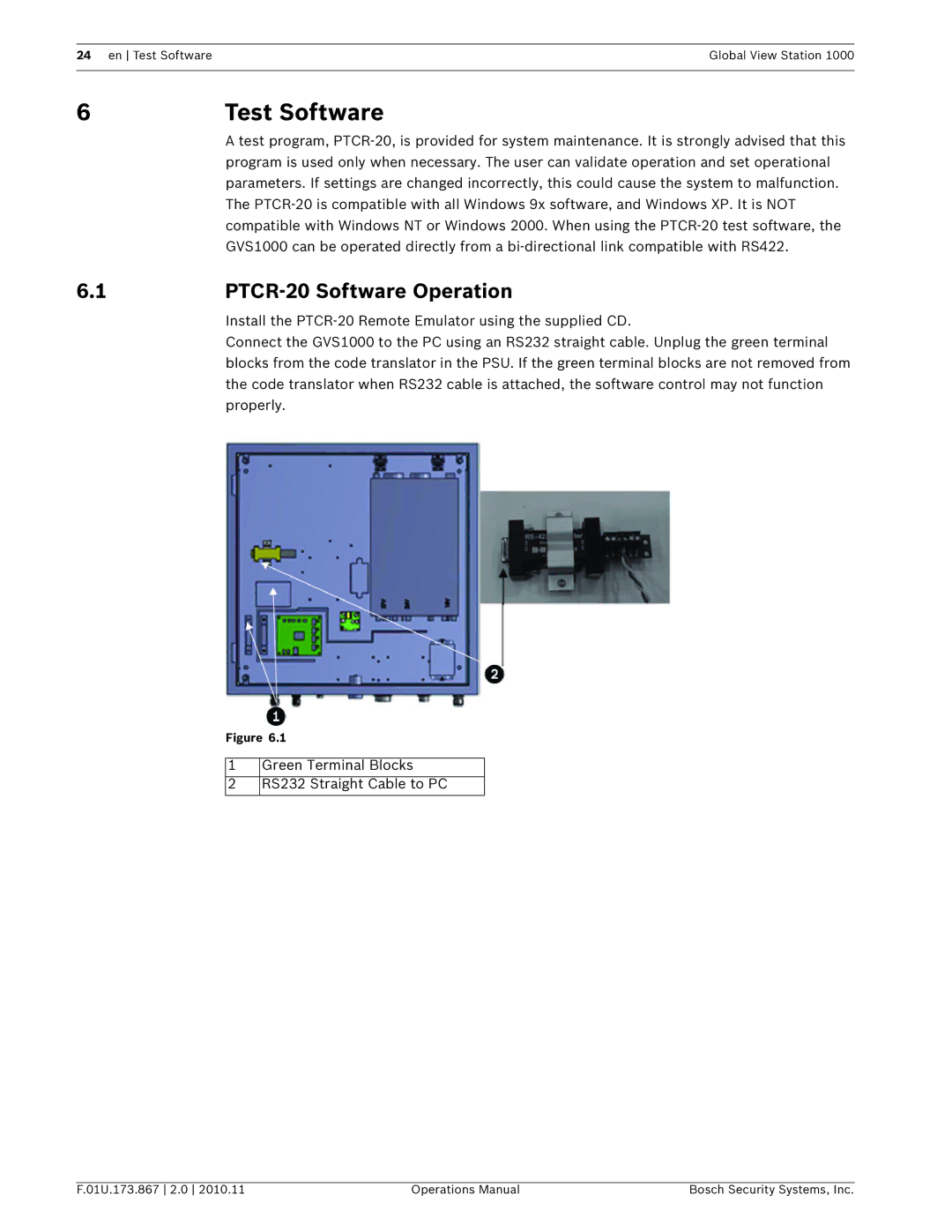 Bosch Appliances GVS1000 manual Test Software, PTCR-20 Software Operation 