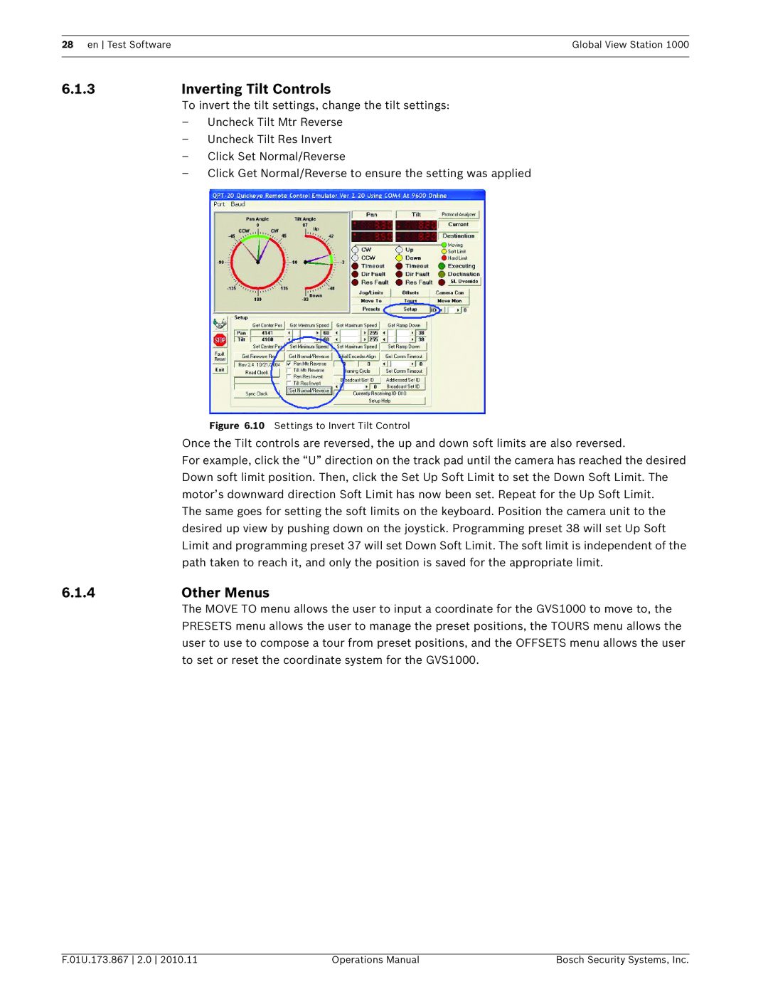 Bosch Appliances GVS1000 manual 3Inverting Tilt Controls, Other Menus 