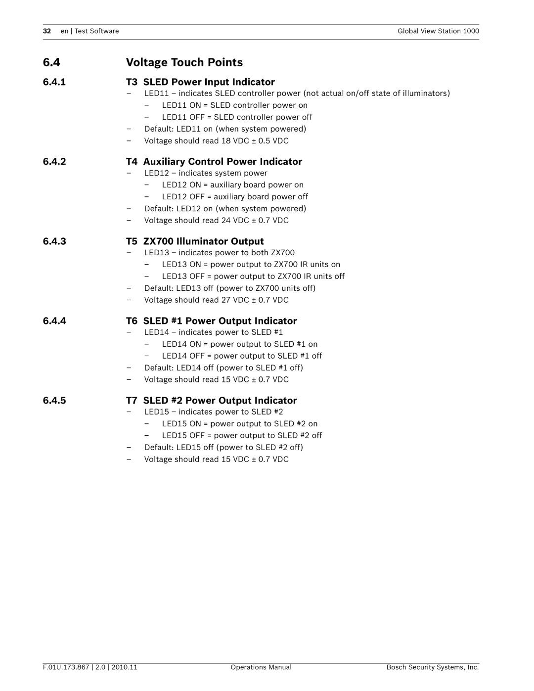 Bosch Appliances GVS1000 manual Voltage Touch Points 