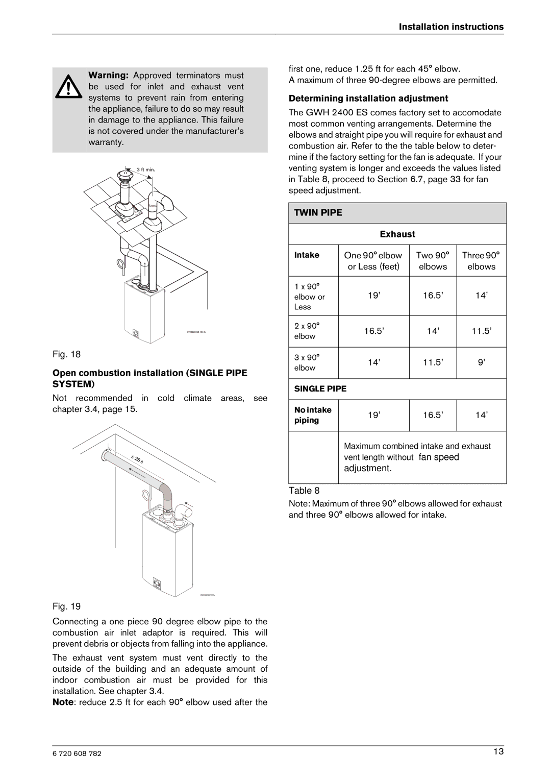 Bosch Appliances GWH 2400 ES NG, GWH 2400 ES LP manual Determining installation adjustment, Exhaust 