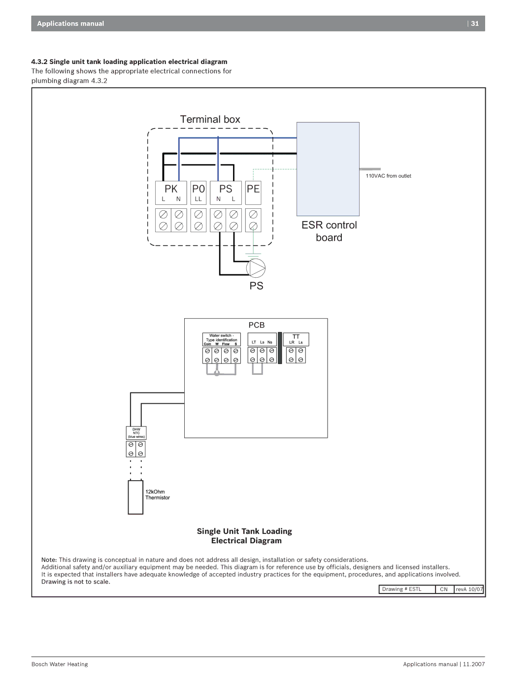 Bosch Appliances GWH 425 PN/HN4GWH 4254, GWH 260 PN/HN2 ESR control Board, Single Unit Tank Loading Electrical Diagram 