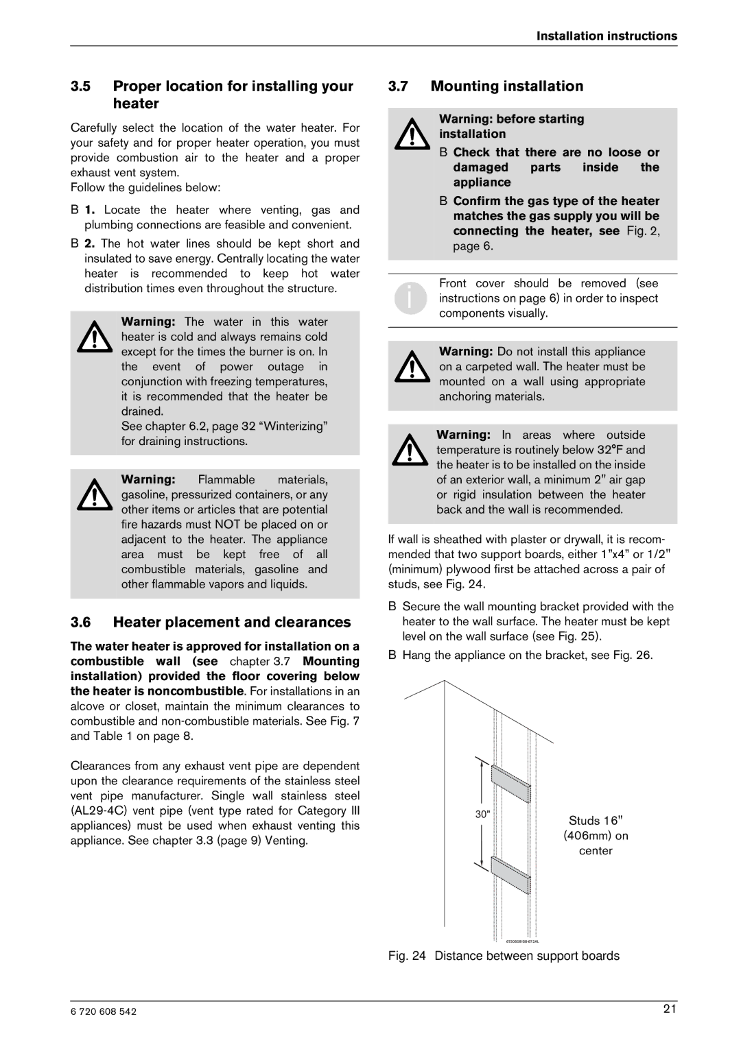 Bosch Appliances GWH 2700 ES LP, ESVVT manual Proper location for installing your heater, Heater placement and clearances 