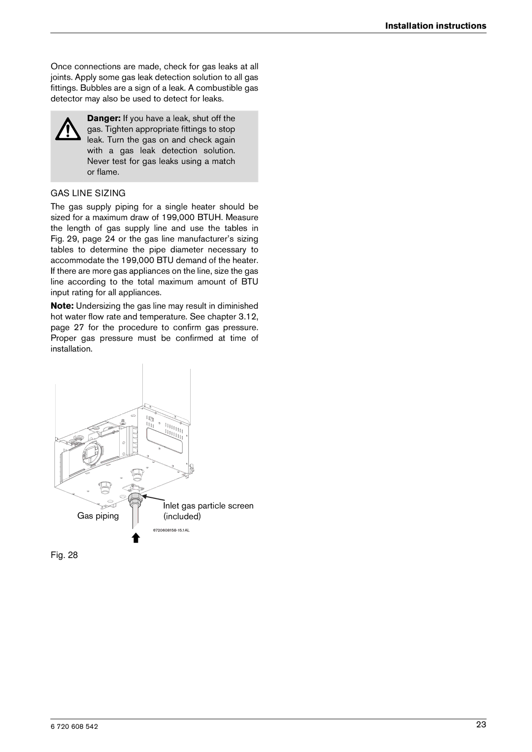 Bosch Appliances GWH 2700 ES NG, GWH 2700 ES LP, ESVVT manual GAS Line Sizing 