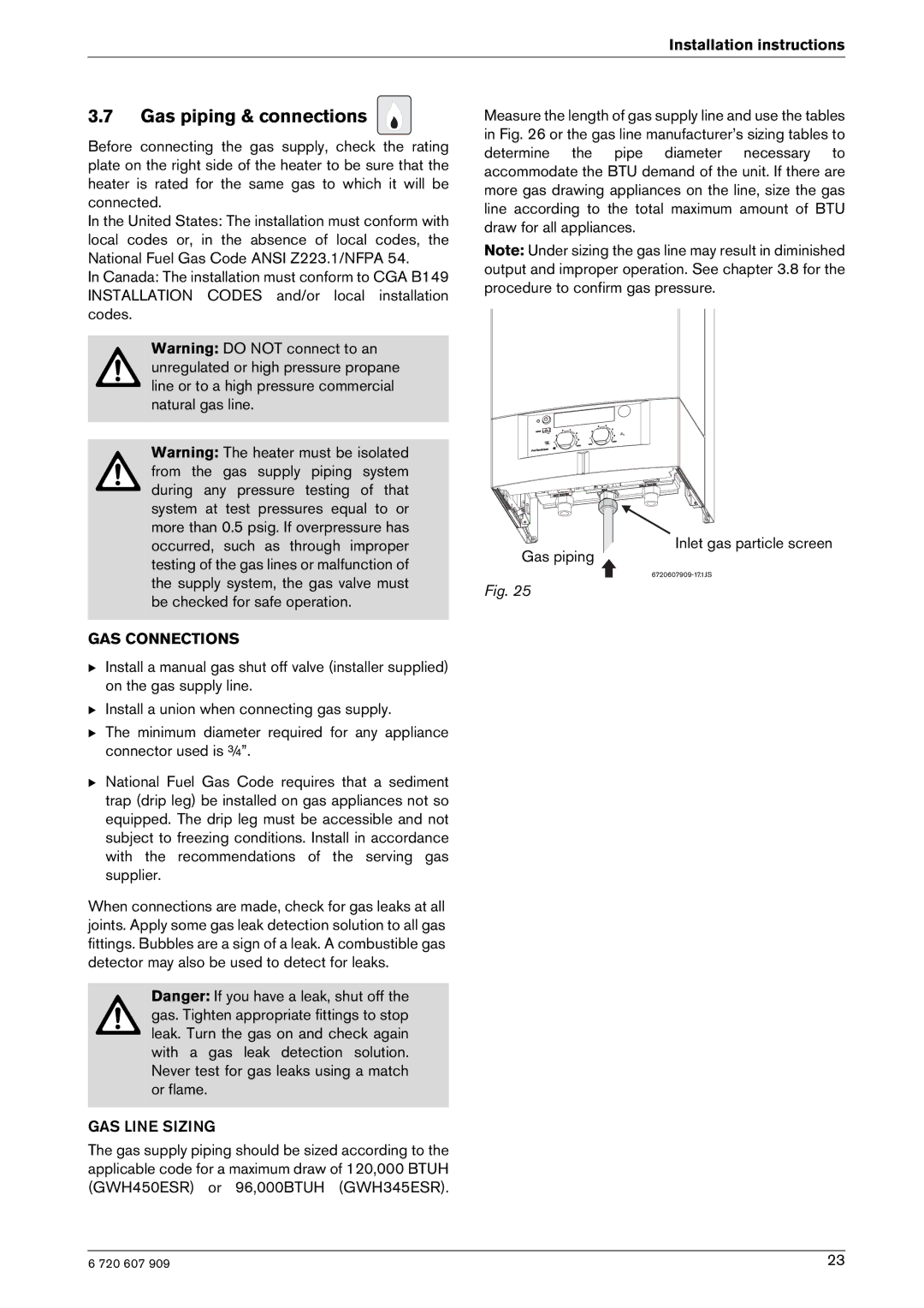 Bosch Appliances GWH-345/450-ESR-N, GWH-345/450-ESR-L manual Gas piping & connections, GAS Connections 