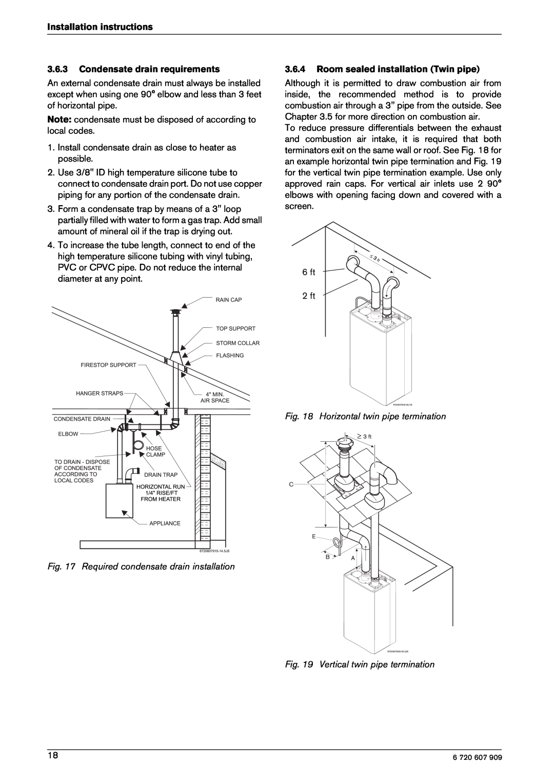 Bosch Appliances GWH-345/450-ESR-L manual Condensate drain requirements, Required condensate drain installation 