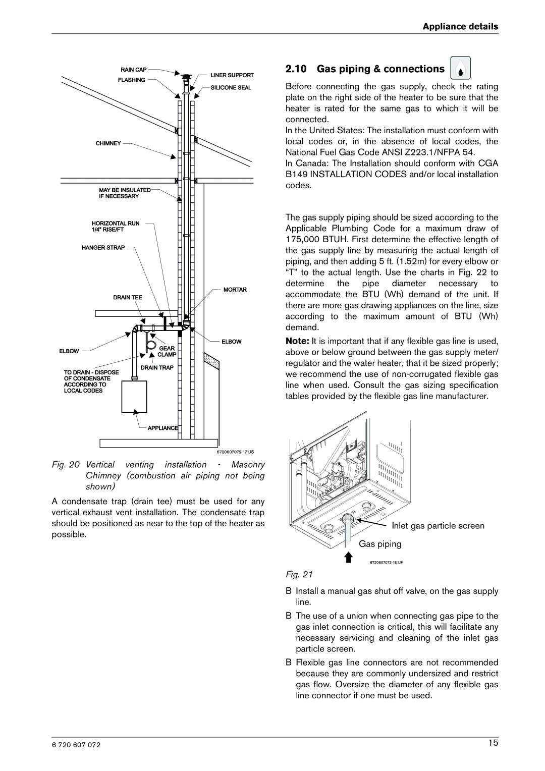 Bosch Appliances GWH-635-ES manual Gas piping & connections, GAS Line Sizing 