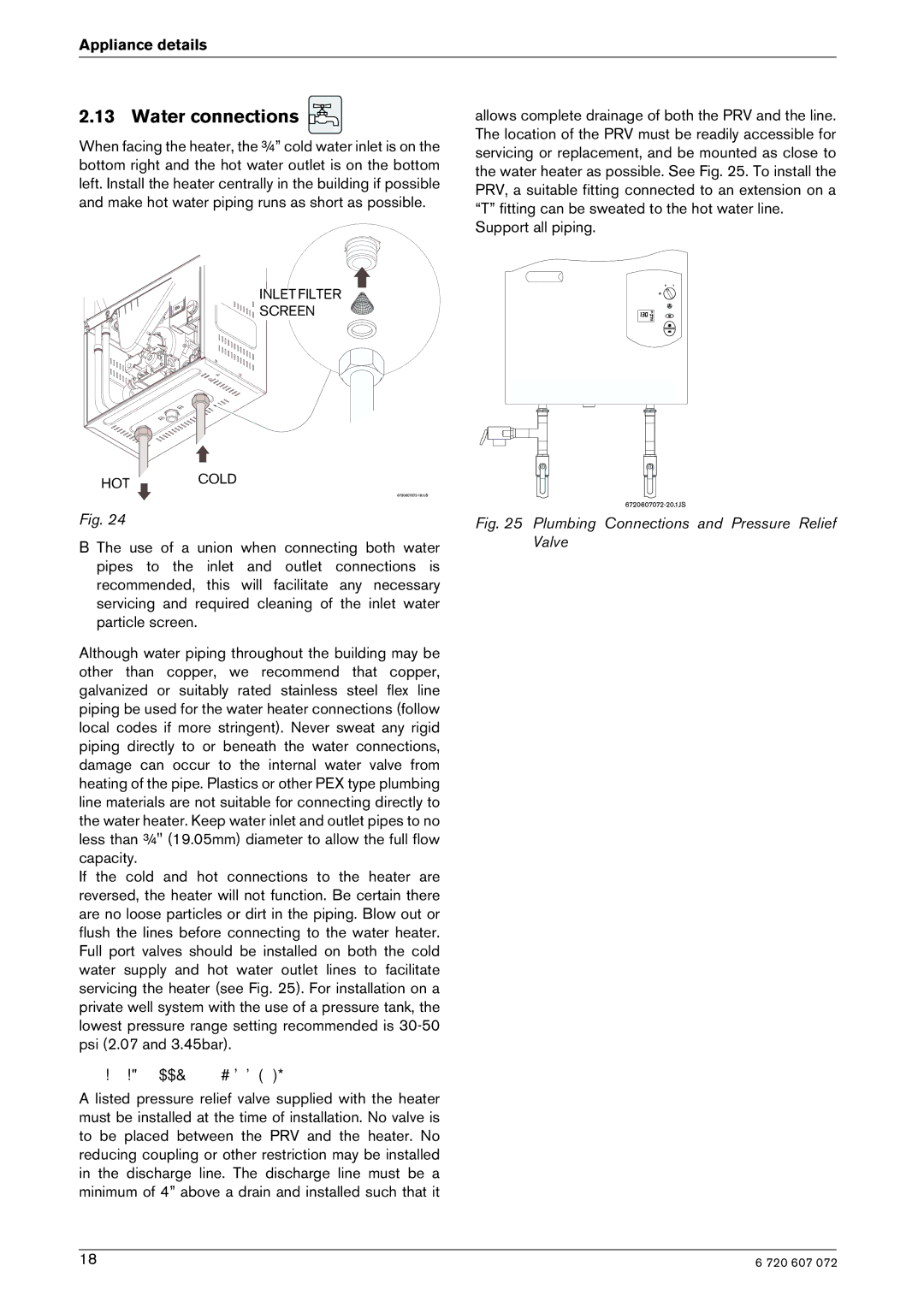 Bosch Appliances GWH-635-ES manual Water connections, Inlet Filter Screen 