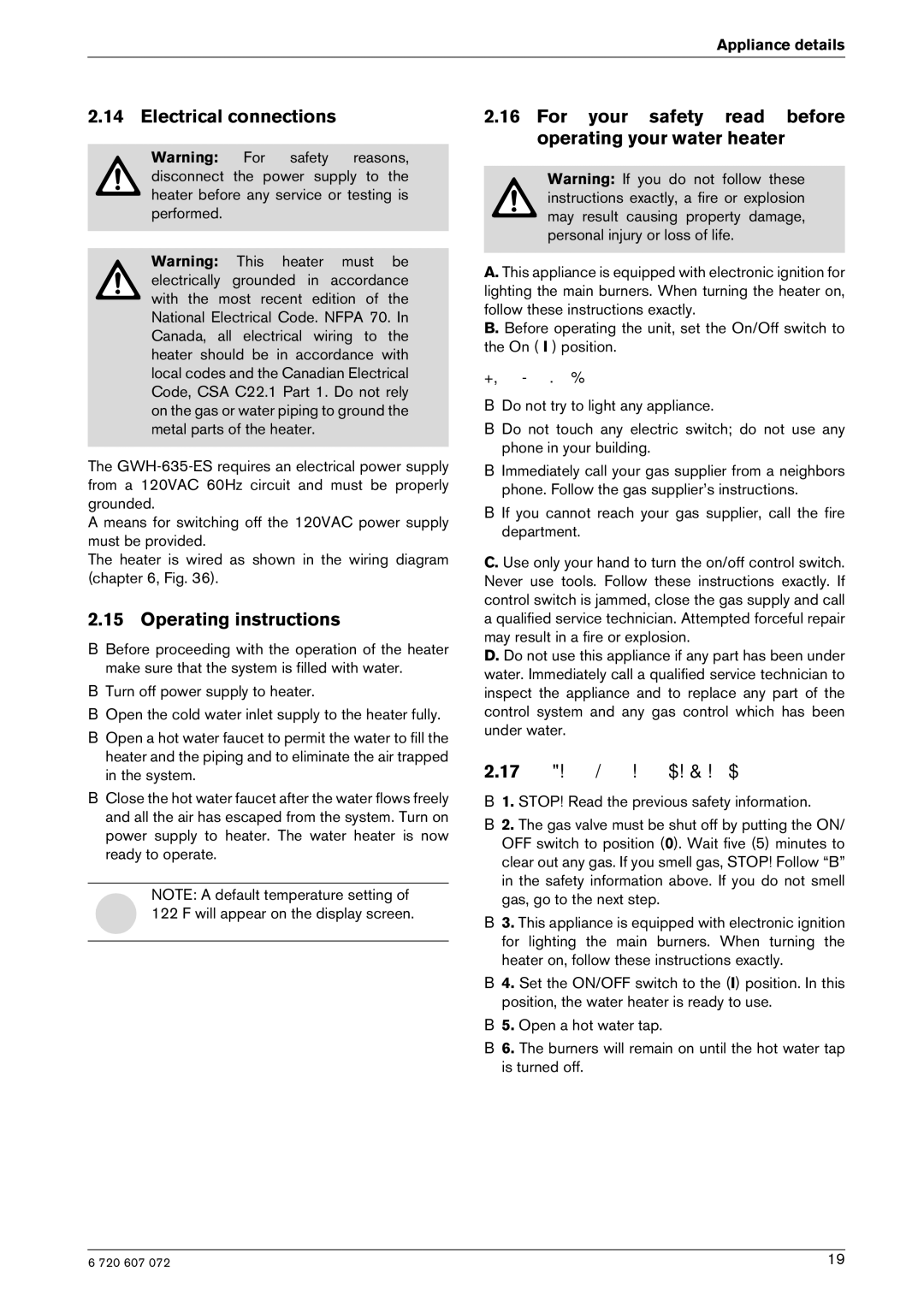 Bosch Appliances GWH-635-ES manual Electrical connections, Operating instructions, What to do if YOU Smell GAS 