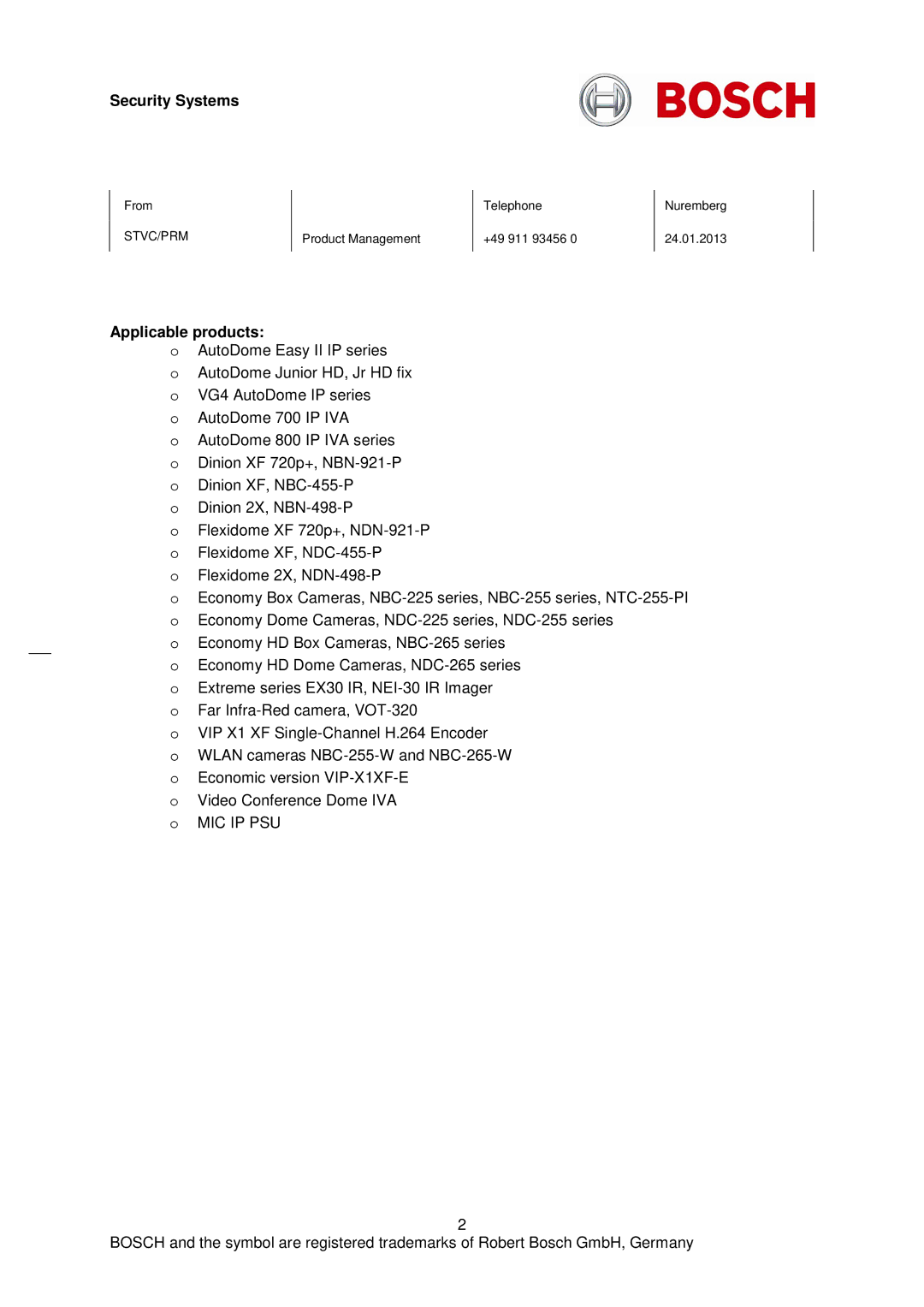 Bosch Appliances H-264 manual Applicable products 