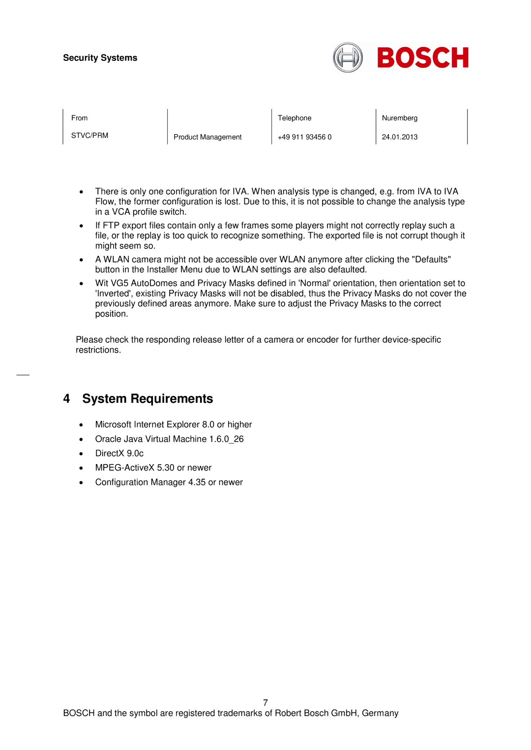 Bosch Appliances H-264 manual System Requirements 