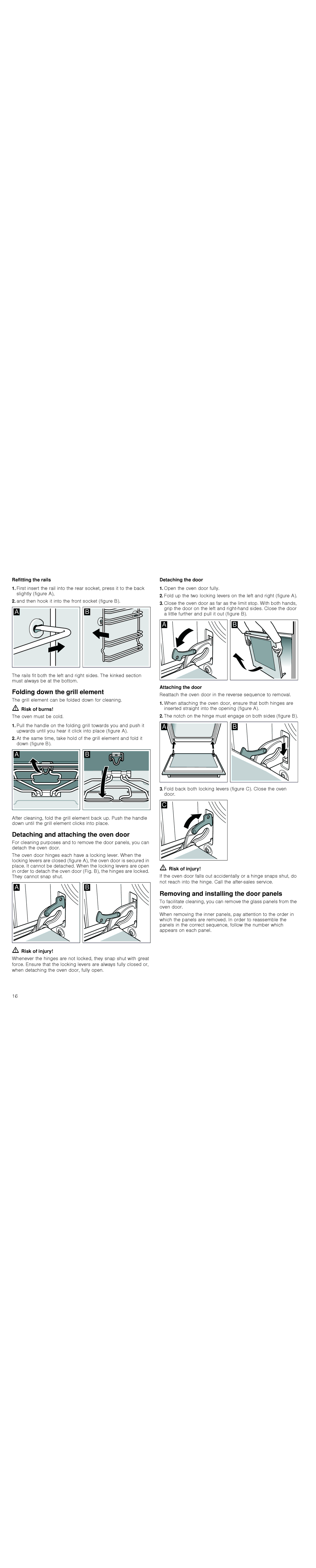 Bosch Appliances HBA36B6.0W instruction manual Folding down the grill element, Detaching and attaching the oven door 