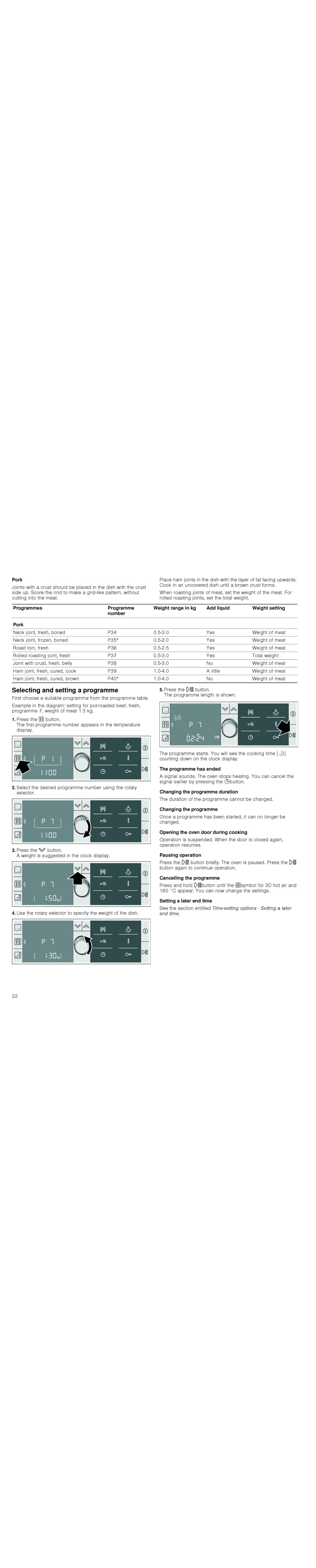 Bosch Appliances HBA36B6.0W instruction manual Selecting and setting a programme 