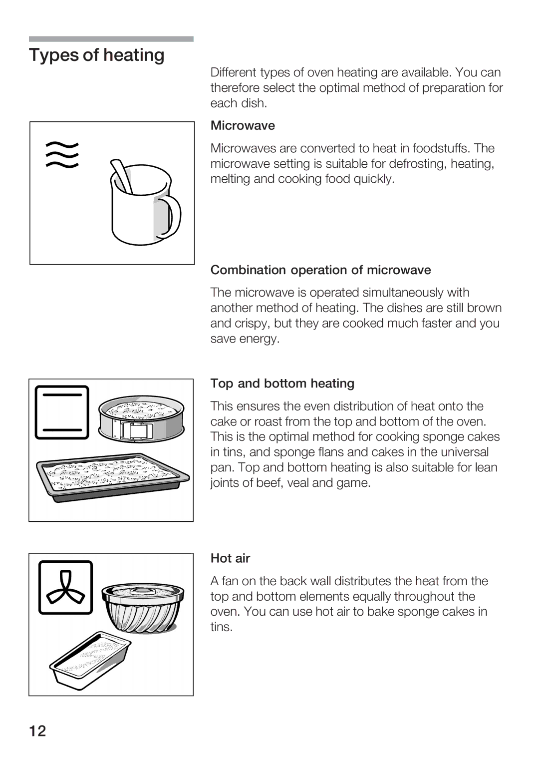 Bosch Appliances HBC84K5.0A manual Types of heating 