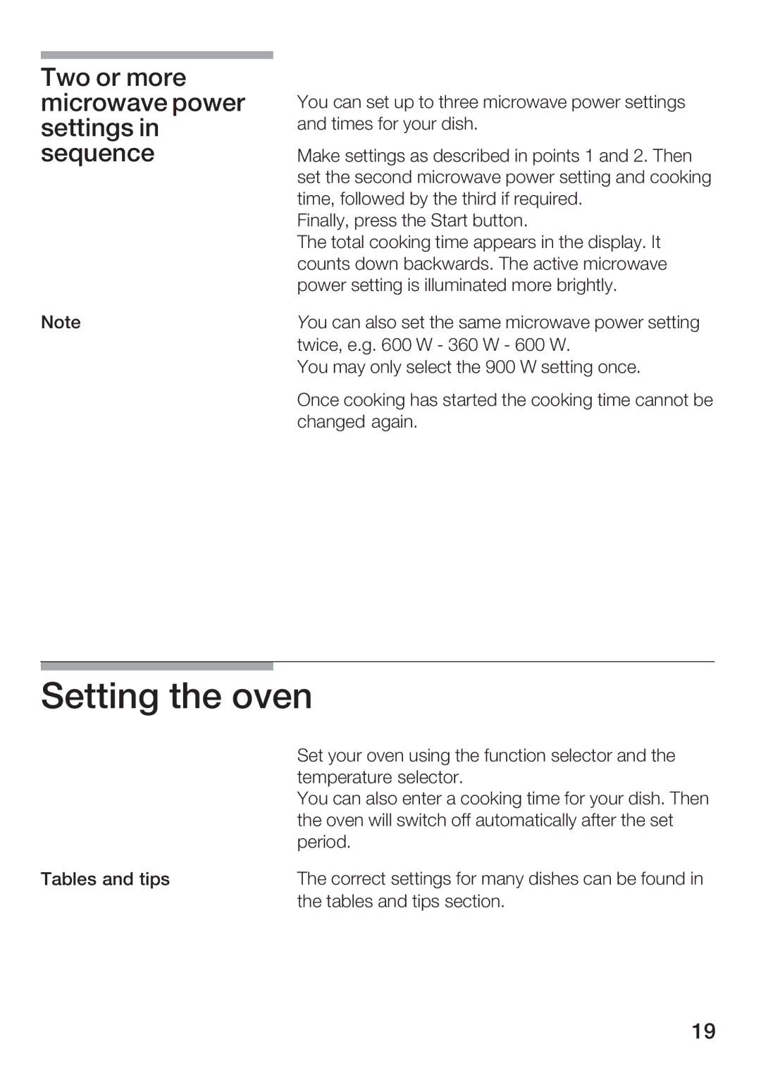 Bosch Appliances HBC84K5.0A manual Setting Oven, Two or more microwave power settings in sequence 