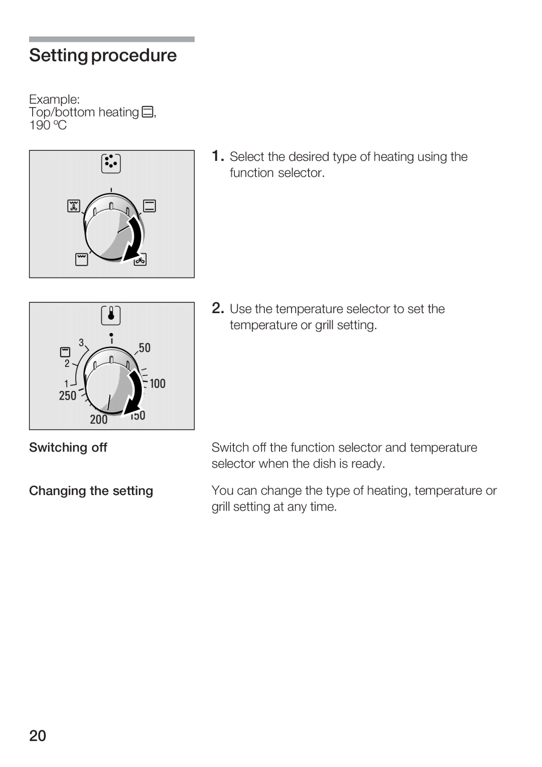 Bosch Appliances HBC84K5.0A manual Setting procedure 