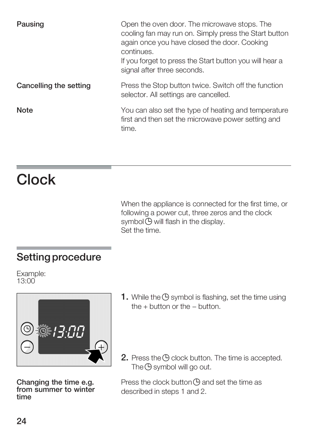 Bosch Appliances HBC84K5.0A manual Clock, Setting procedure 