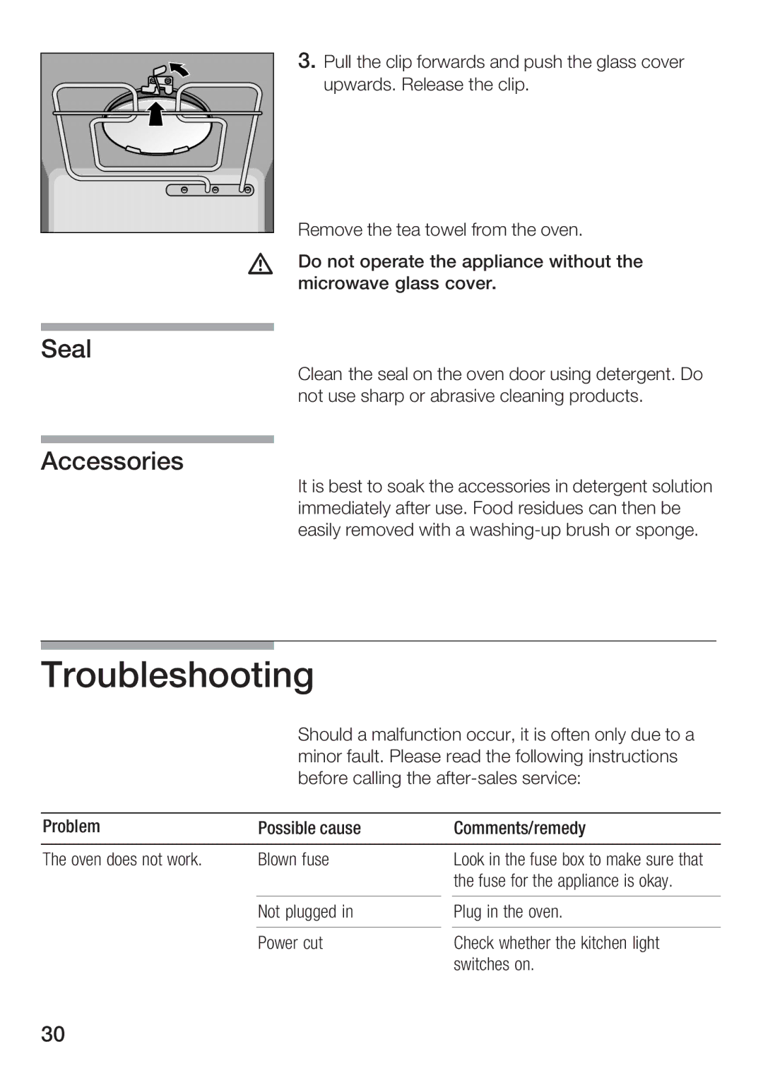 Bosch Appliances HBC84K5.0A manual Troubleshooting, Seal Accessories 