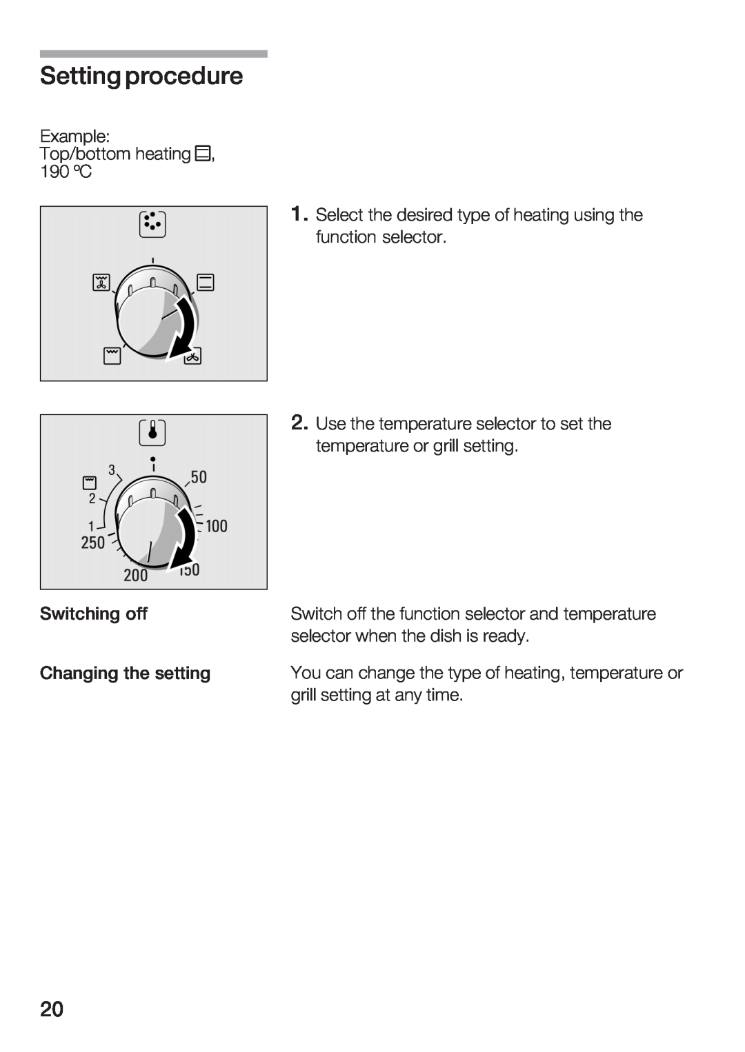 Bosch Appliances HBC84K5.0A manual Setting procedure, Example Top/bottom heating%t 190ºC 