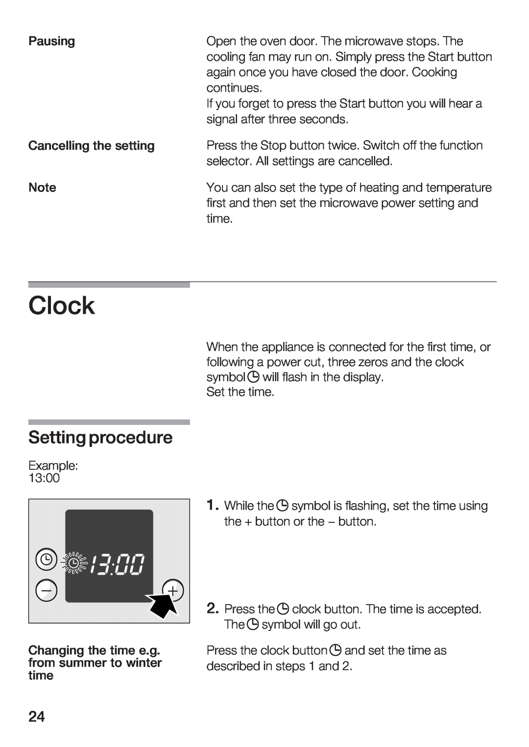 Bosch Appliances HBC84K5.0A manual Clock, Setting procedure 