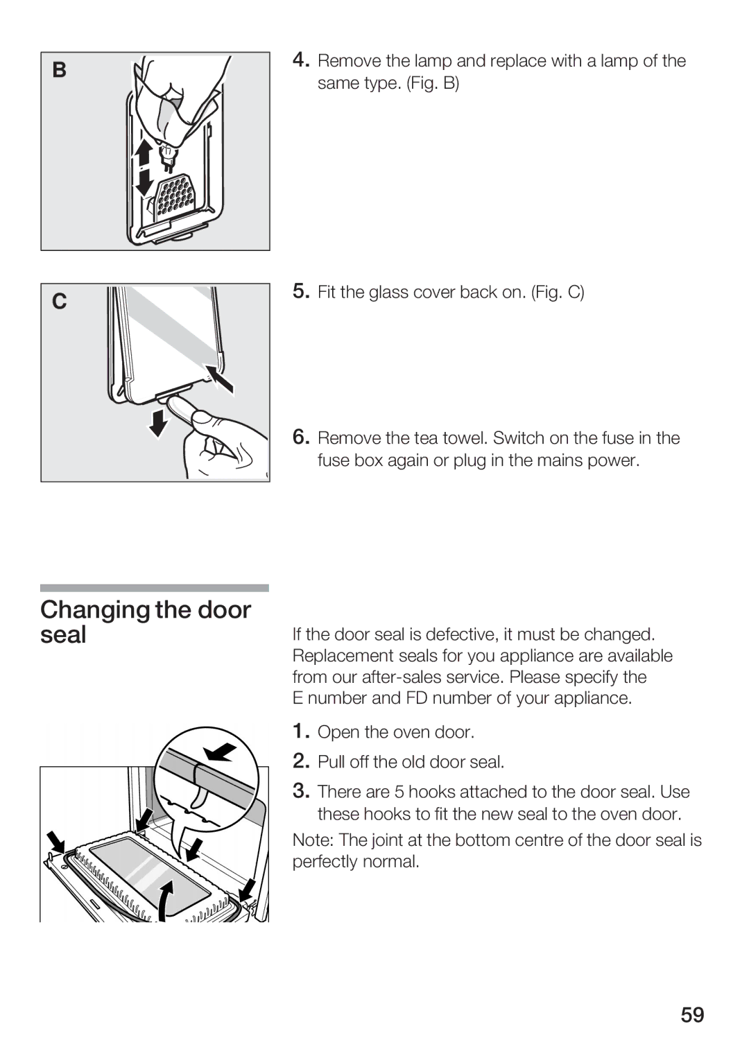 Bosch Appliances HBC86K7.0 manual Changing the door seal 