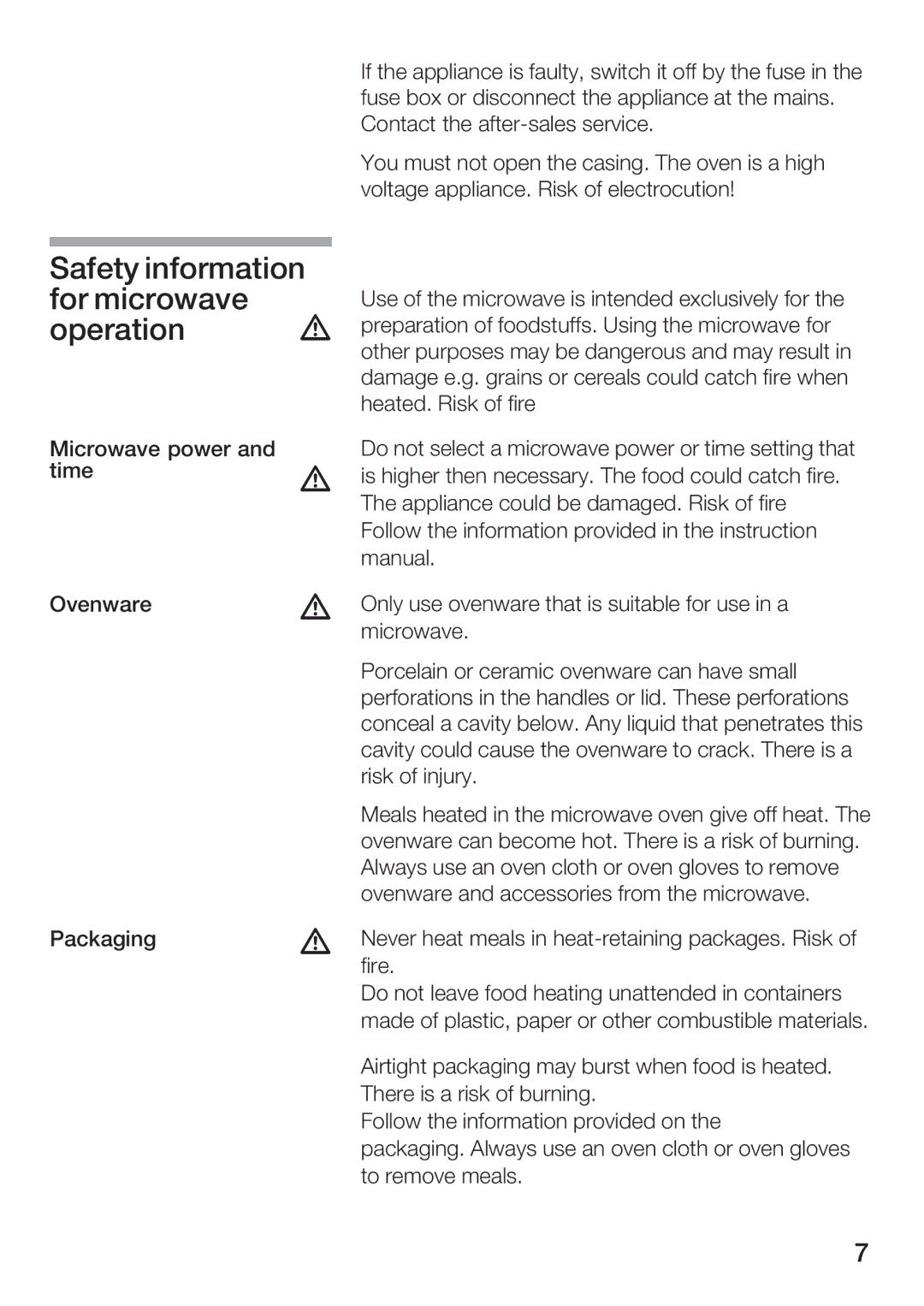 Bosch Appliances HBC86K7.0 manual Safety information for microwave operation 